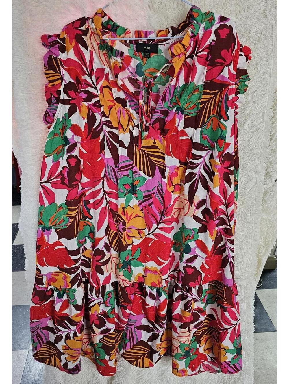 Maia Plus Size 22W Multicolor Floral Ruffle Sleeve Dress
